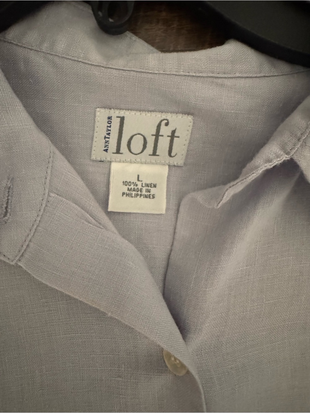 Ann Taylor Loft 100% Linen Light Lavender Button Front Top Size Large - Picture 3 of 5
